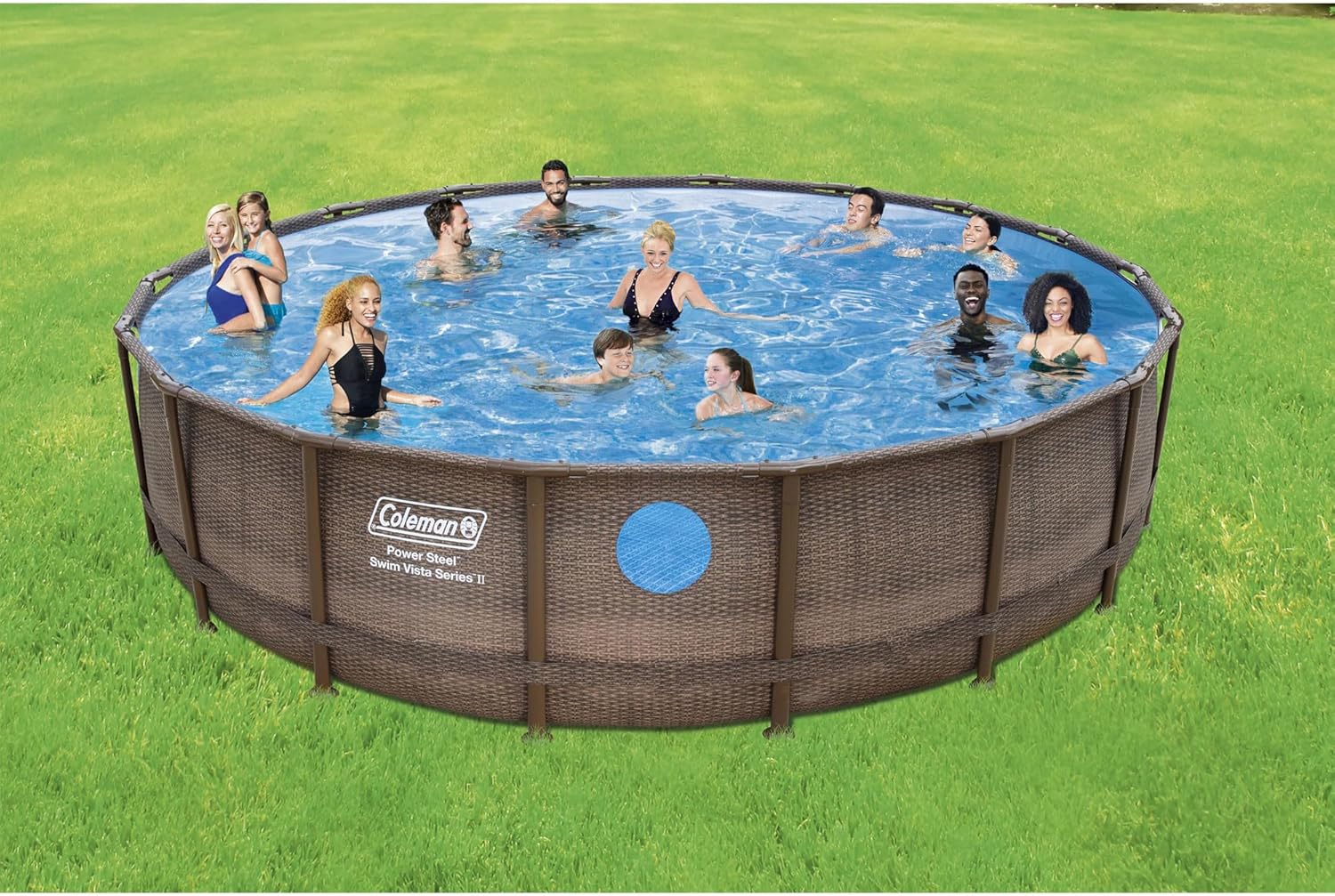 Coleman Round Durable Power Steel Frame Swim Vista Series II 18' x 48" Above Ground Outdoor Swimming Pool Set with Filter Pump and Ladder, Brown