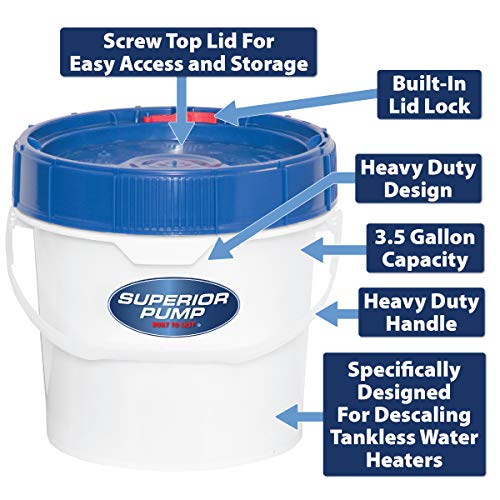 Superior Pump 91660 Tankless Water Heater Descaler Pump Kit with Non-toxic Descaler Solution, 3.5 Gallon, Deluxe