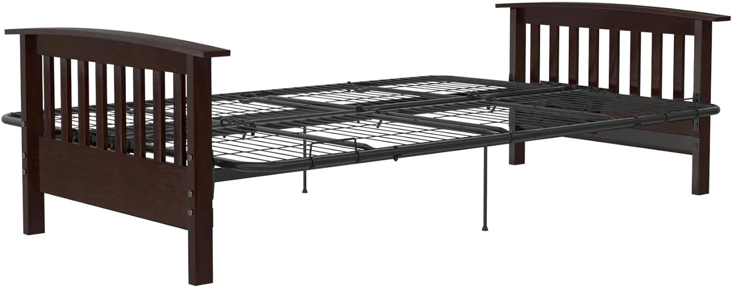 Elbi Full Size Wood Arm And Black Metal Futon Frame, Natural