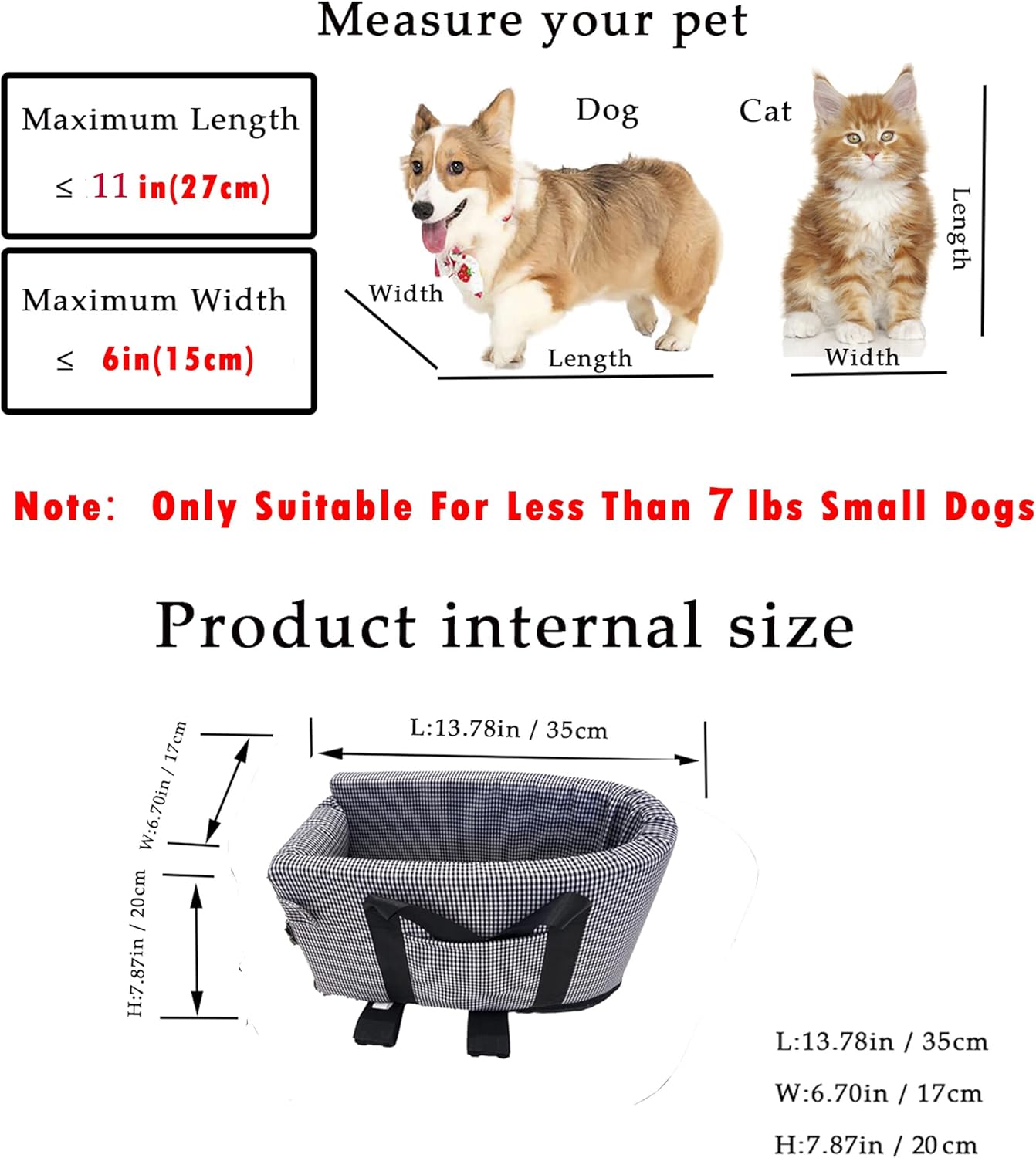 Ximei Dog Booster Car Seat ON Car Armrest Center Console Dog Pet Booster Car Seat Dog Cat Travel Seat Puppy Console for SUV Secure Safety Seat Perfect for Small Dogs Cats (Black and White)