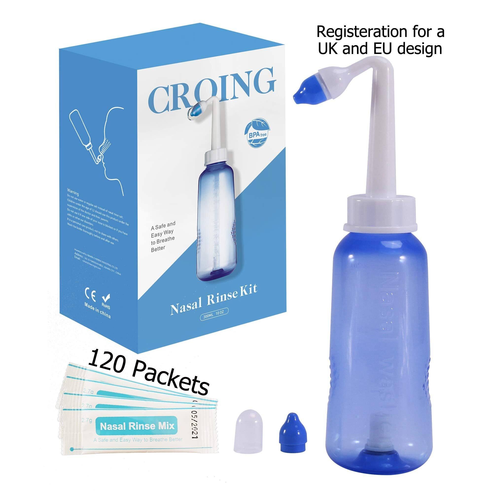 CROING 300ml Bottle with 120 Packets Neti Salt , Nasal Rinse Kit , Sinus Rinse , Neti Pot , Nose Wash , Nasal Irrigation , Sinus