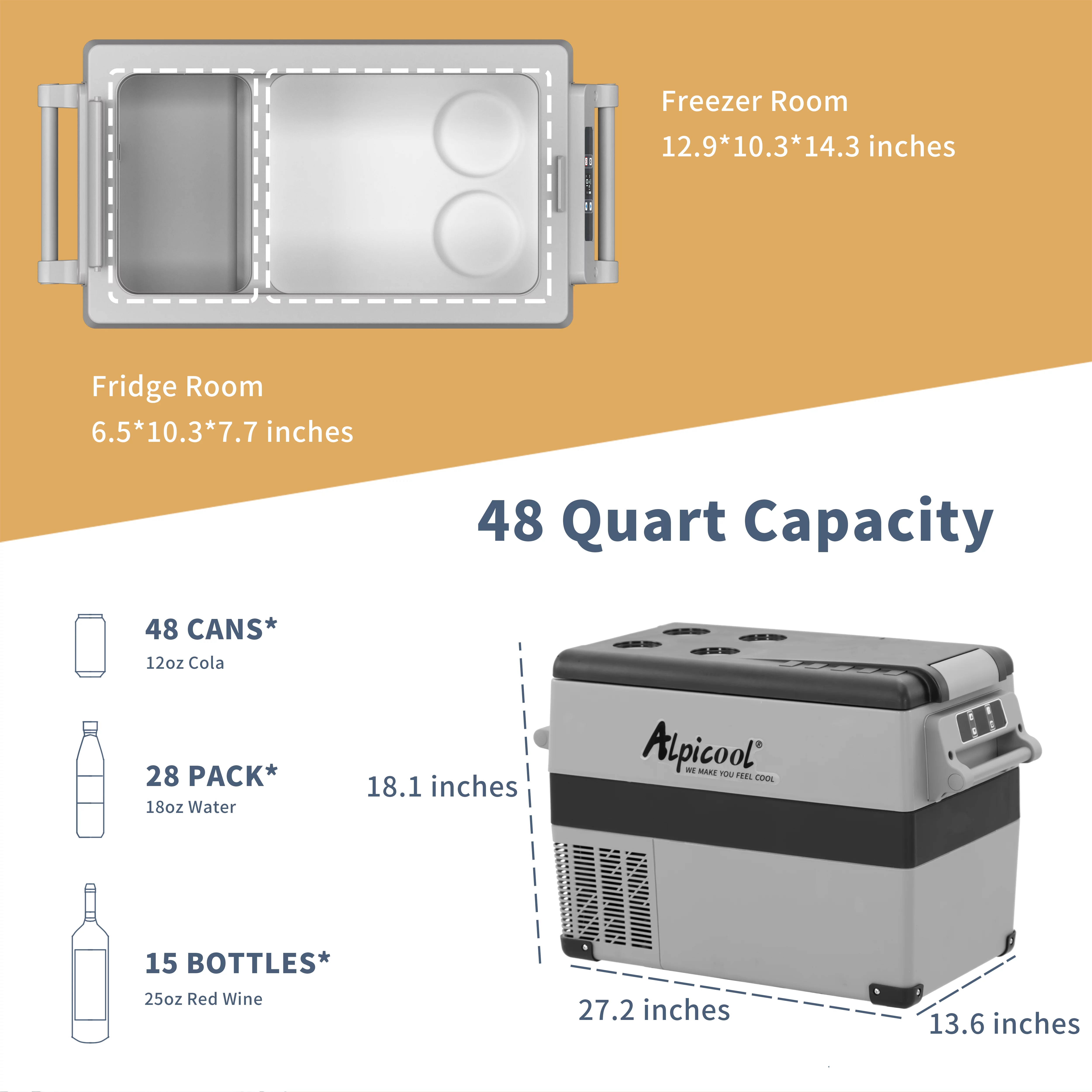 Alpicool CF45 Portable Refrigerator 12 Volt Car Freezer 48 Quart(45 Liter) Vehicle, Car, Truck, RV, Boat, Mini fridge freezer for Driving, Travel, Fishing, Outdoor and Home -4°F to 68°F