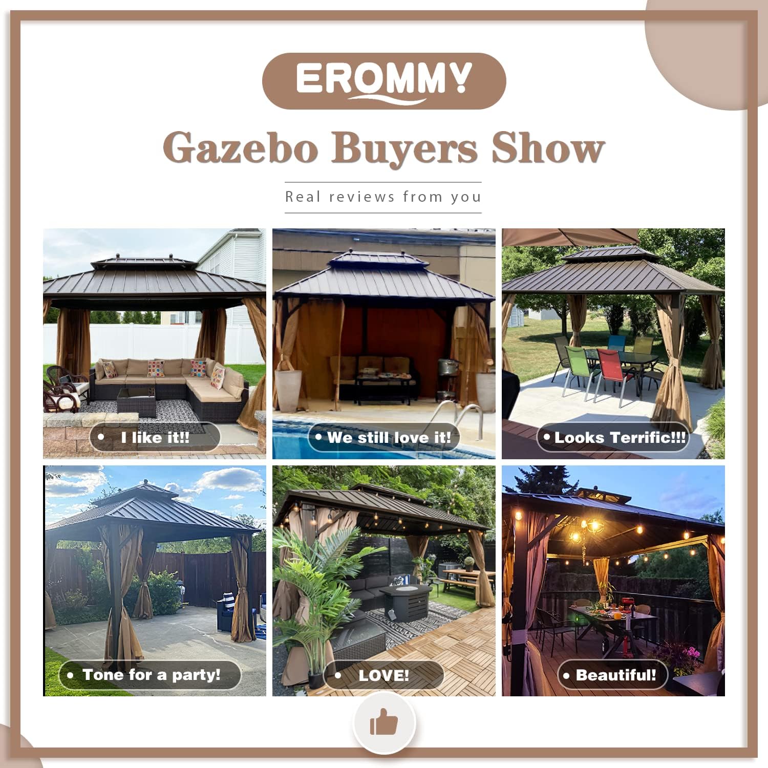 EROMMY Hardtop Gazebo Galvanized Steel Outdoor Gazebo Canopy Double Vented Roof Pergolas Aluminum Frame with Netting and Curtains for Garden,Patio,Lawns,Parties (10'x 13')