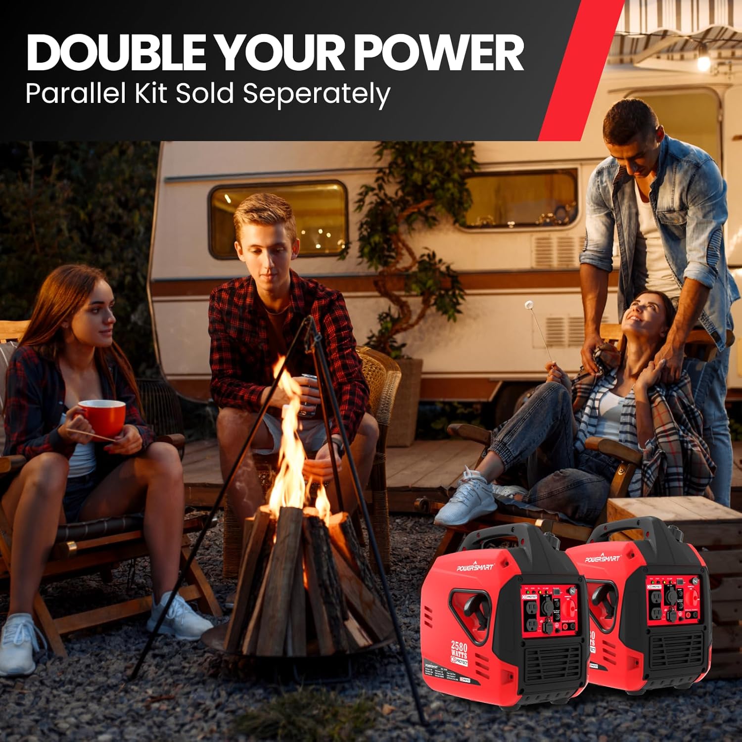 PowerSmart 2580-Watt Portable Inverter Generator, CO Protector, Lightweight Generator for Camping & Home Backup