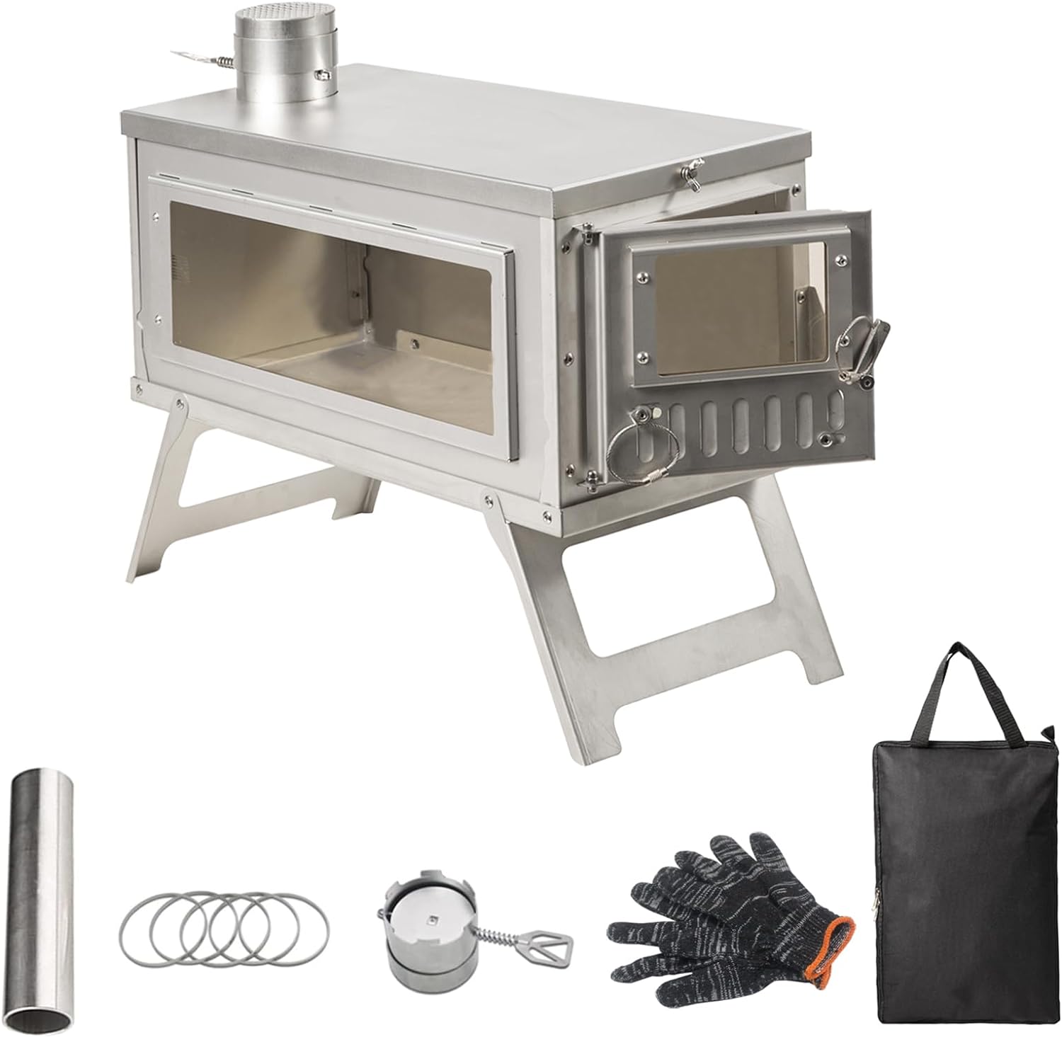 Camping Wood Stove,Hot Tents folding furnace bbq Wood Stove Stainless Steel With Folding Pipe Portable Wood Stove For Camping chimney Pipes for Tents Shelter Heating Outdoor Cooking