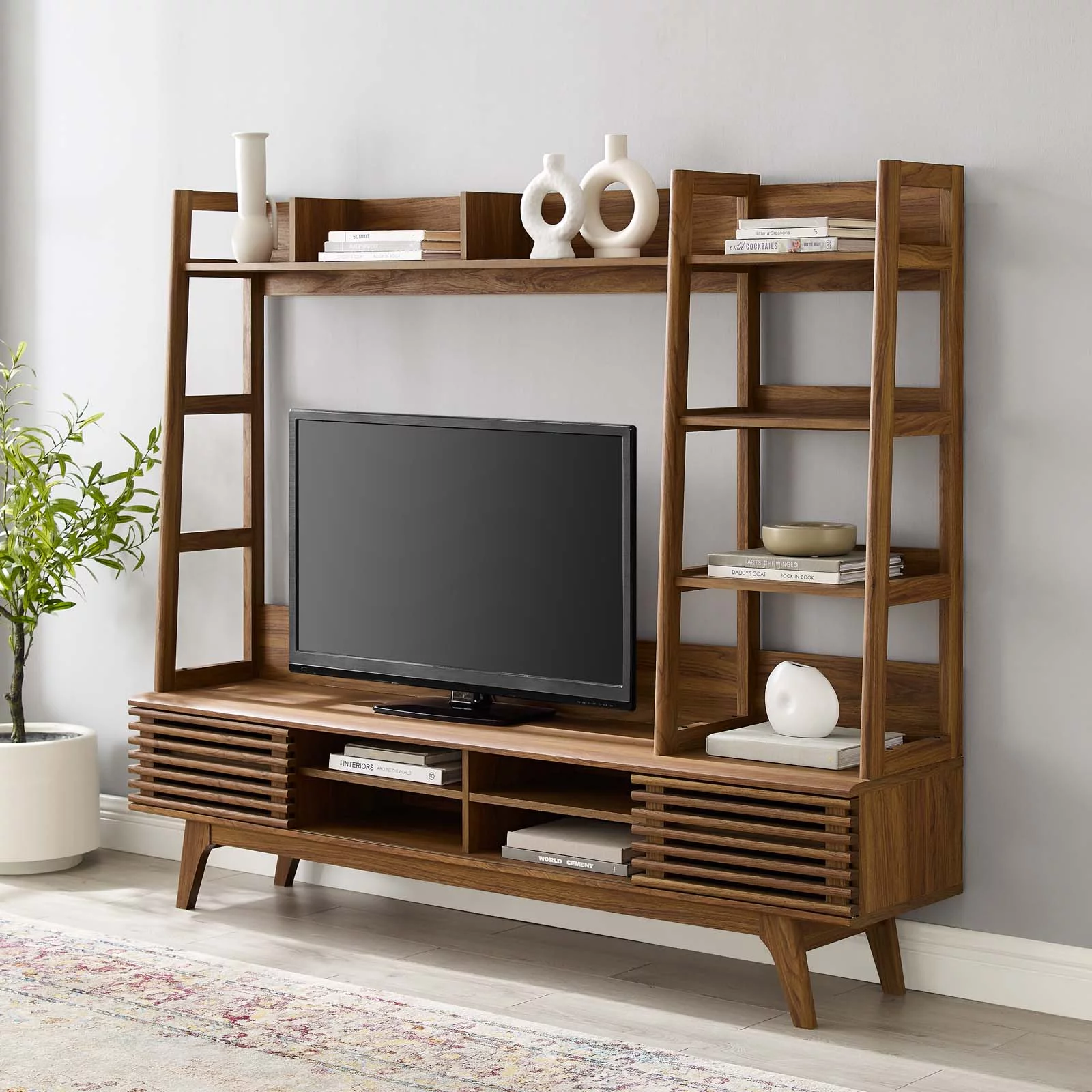 Modway Render TV Stand Entertainment Center in Walnut