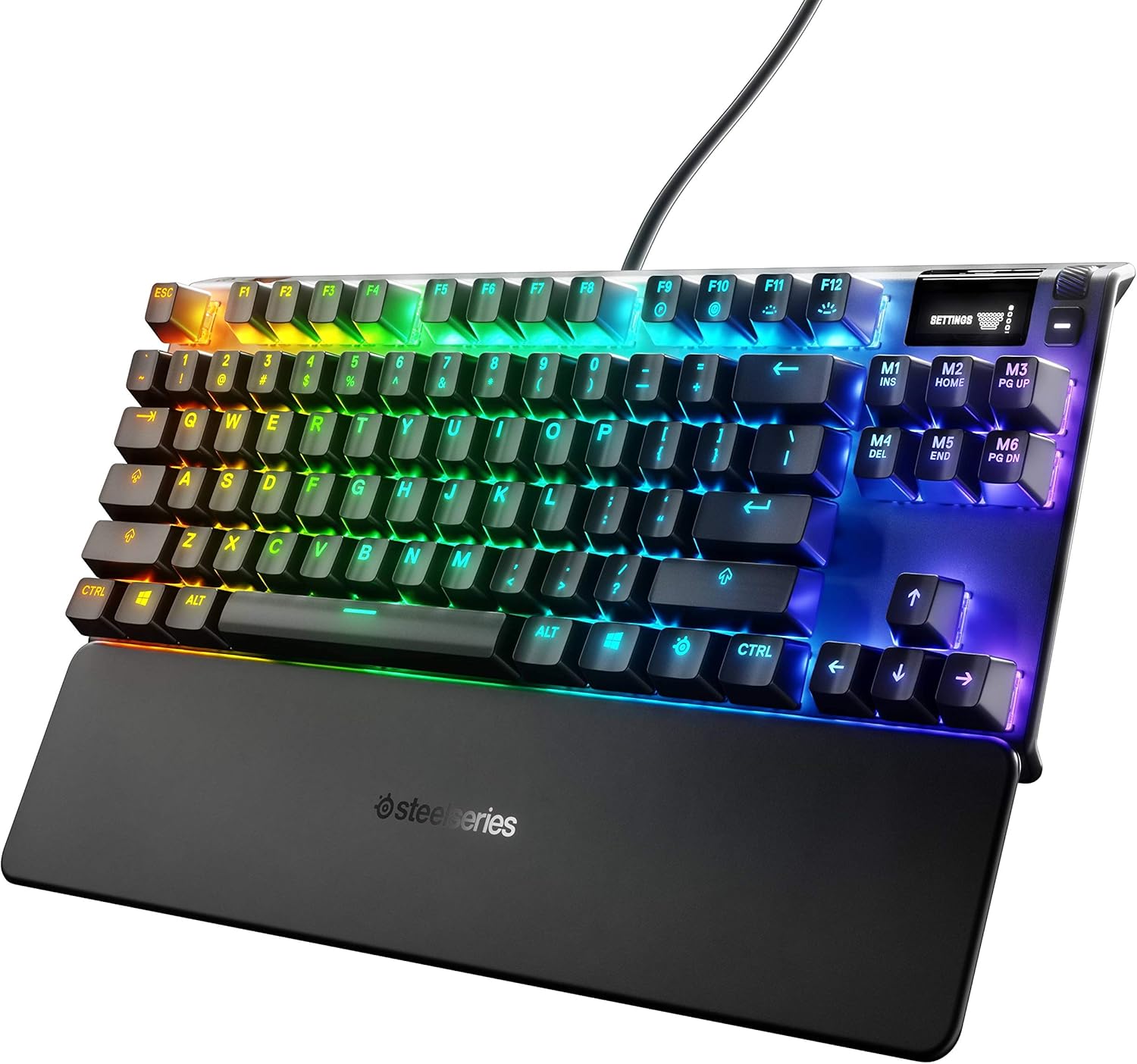 SteelSeries Apex 7 Mechanical Gaming Keyboard – OLED Smart Display – USB Passthrough and Media Controls – Tactile and Clicky – RGB Backlit (Blue Switch)