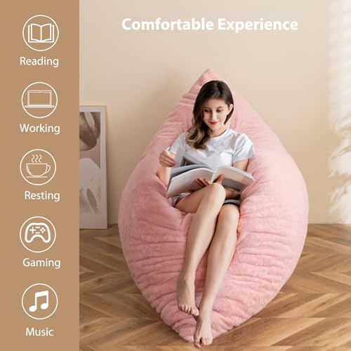 BYBYME 3 in 1 Bean Bag Chairs, Bean Bag Bed for Adults High-Density Foam Filling, Convertible Sofa Bed Faux Fur, Giant Bean Bag Chairs for Adults