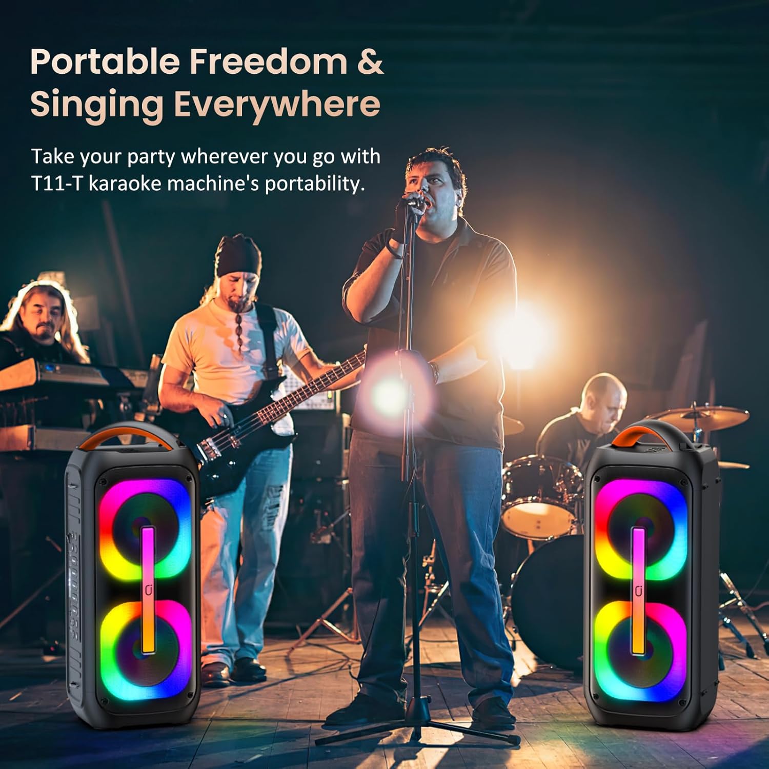 T11-T Karaoke Machine with 2 Microphones, Large Bluetooth Karaoke Speaker for Adults and Kids, Party Speaker w/Dual 6.5" Subwoofer, Portable PA System with Party Lights, Birthday Gifts