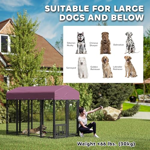 PawHut 4.6' x 4.6' x 5' Dog Kennel Outside, Welded Wire Outdoor Dog Kennel Run with Waterproof & UV Resistant Cover, for S&M Breeds, Chickens, Ducks, Black