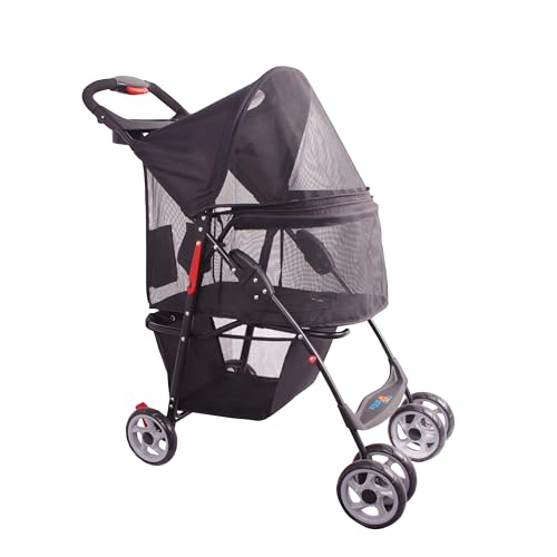 Pet Stroller Up to 55lbs Folding Lightweight Dog Stroller Cat Travel Stroller, 600D Linen Waterproof Breathable, 360° cardan Wheel, 3-in-1 Jogger Stroller for Medium Small Dogs with Basket