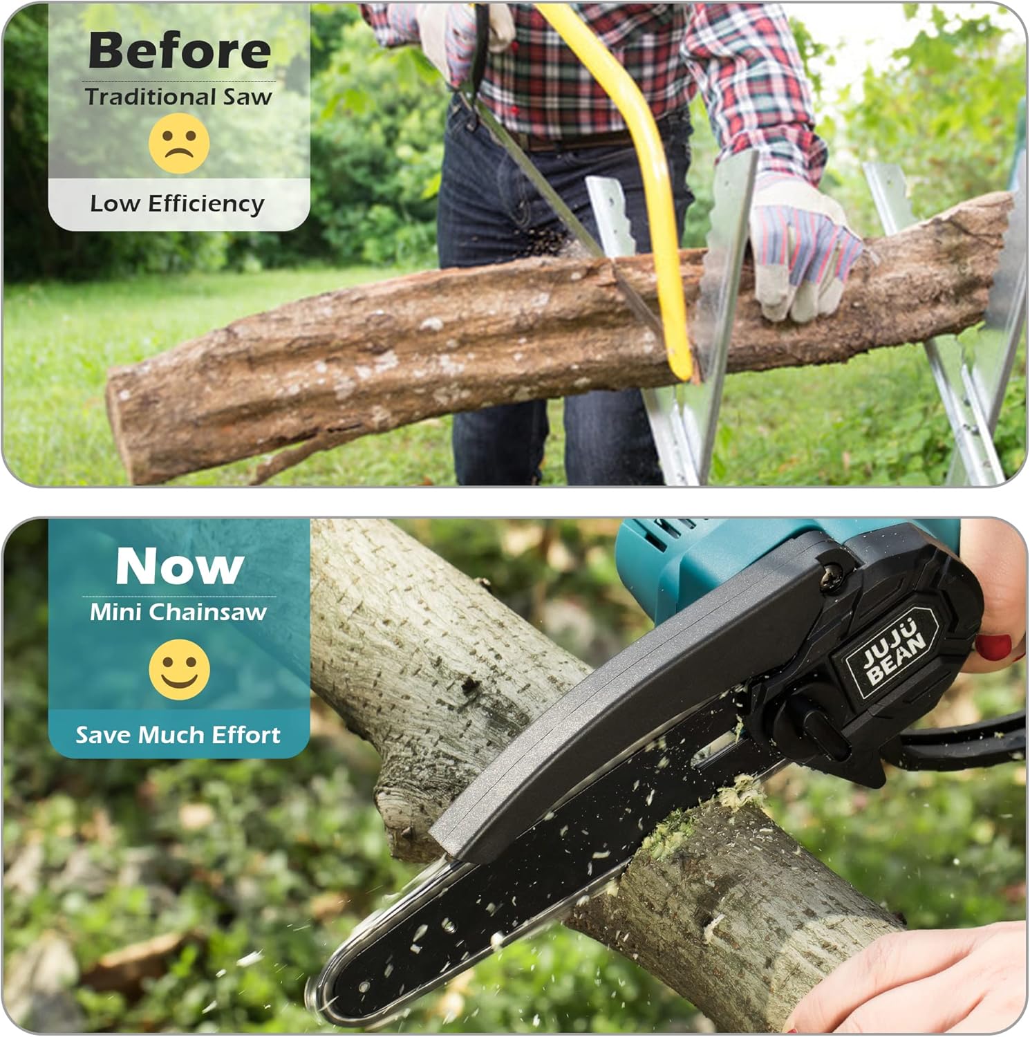 Mini Chainsaw 6 Inch Cordless, Battery Chainsaw with Charger, Handheld Chainsaw of Lightweight, Electric Chainsaw as Tree Trimmer Branch Cutter (2 Rechargeable Batteries Included)