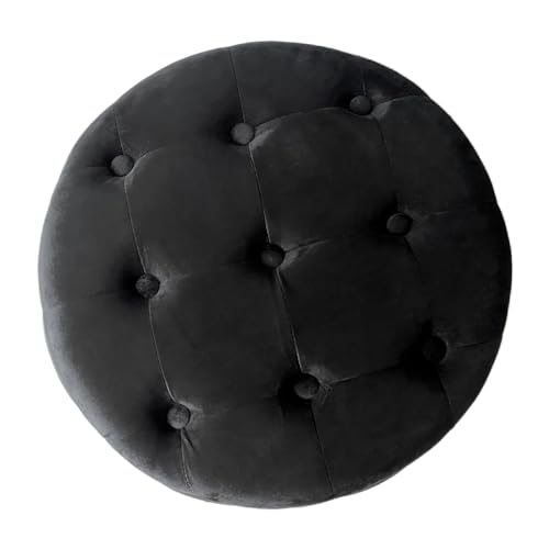 Button Tufted Velvet Round Storage Ottoman, Modern Upholstered Foot Rest Stool with Gold Plating Base, Accent Coffee Table seat for Living Room, Bedroom (Beige)