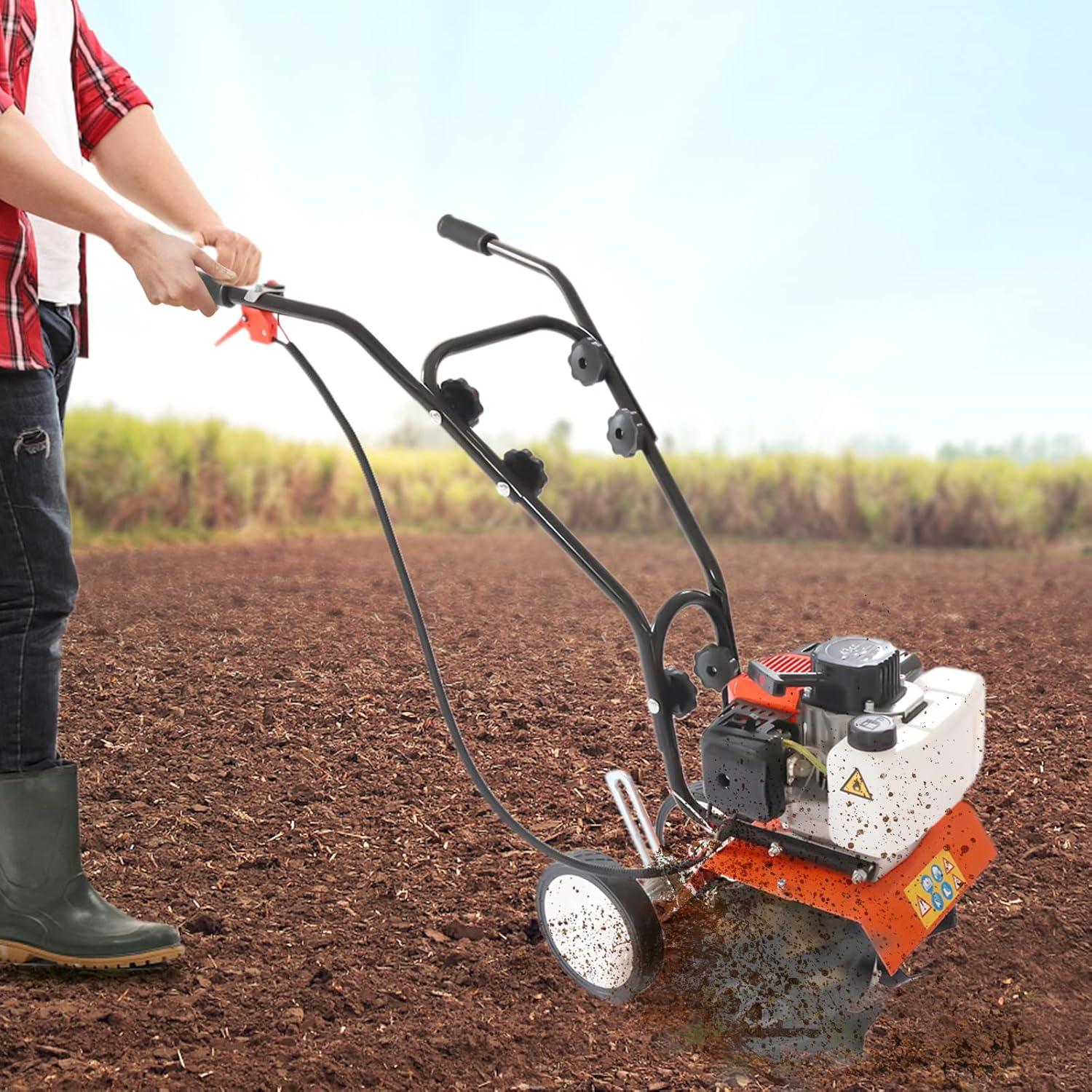 43cc Cultivator Tiller, 1.7HP 1.25KW Earth Mini Cultivator Tiller, 2-Cycle Viper Engine Lawn Tiller, Two-Stroke Cultivator Tool for Loosening and Weeding, 8500rpm