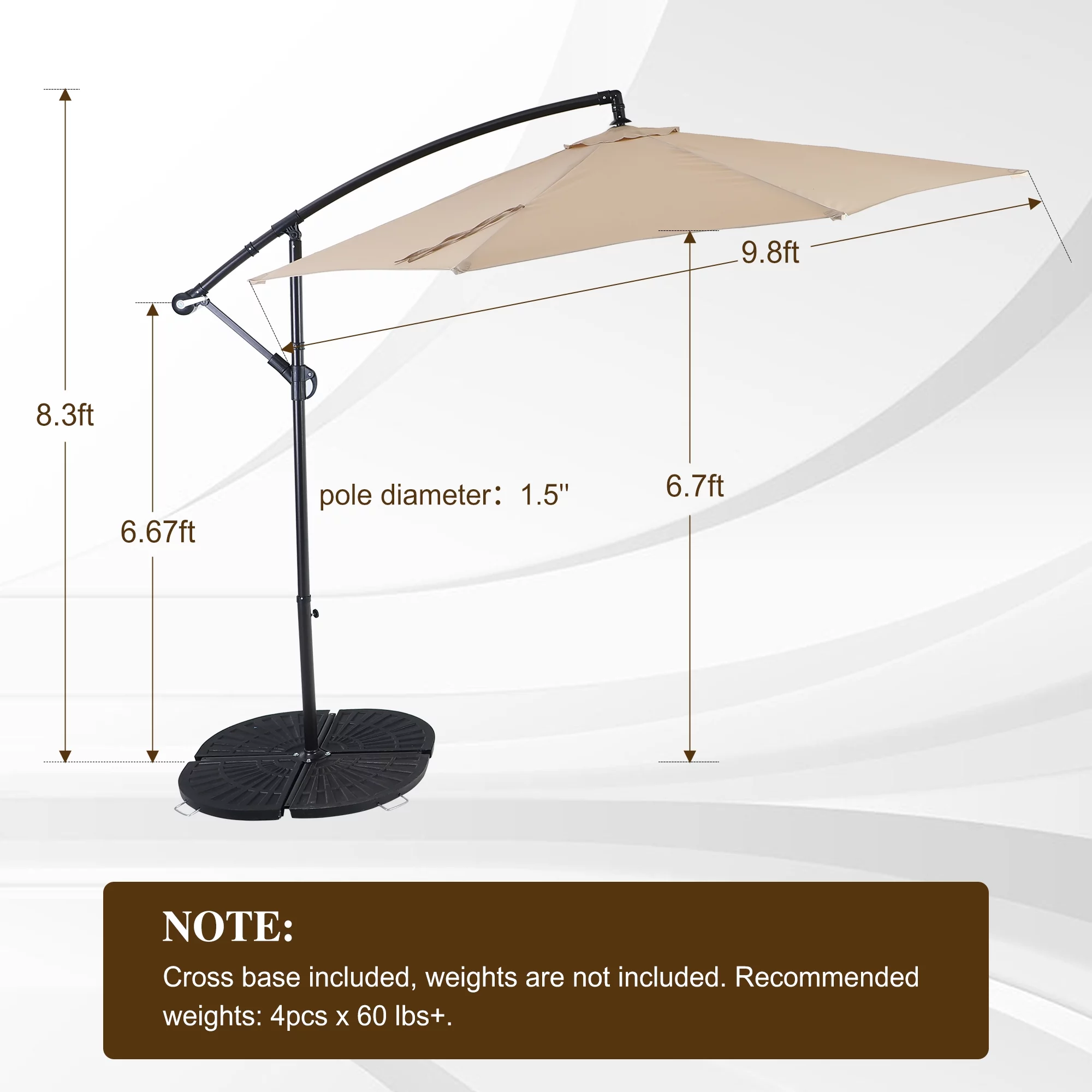 MF Studio 10ft Patio Offset Cantilever Umbrellas with 8 Steel Ribs and Crank Handle Beige