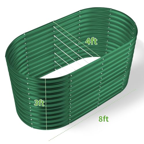 Land Guard 8x4x3ft Oval Galvanized Raised Garden Beds, Large-Capacity Metal Planter Box Outdoor, Durable Deep Raised Garden Bed 3ft Tall, Raised Beds for Gardening Vegetables, Cream Yellow