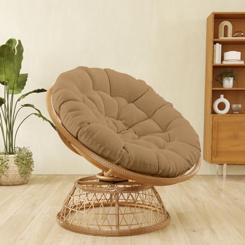 Wicker Papasan Chair with Cushion and 360 Degree Swivel Base - Thickened Rattan Swivel Papasan Chair with Cushion and Frame, Oversized Reading Chair for Living Room, Dark Blue
