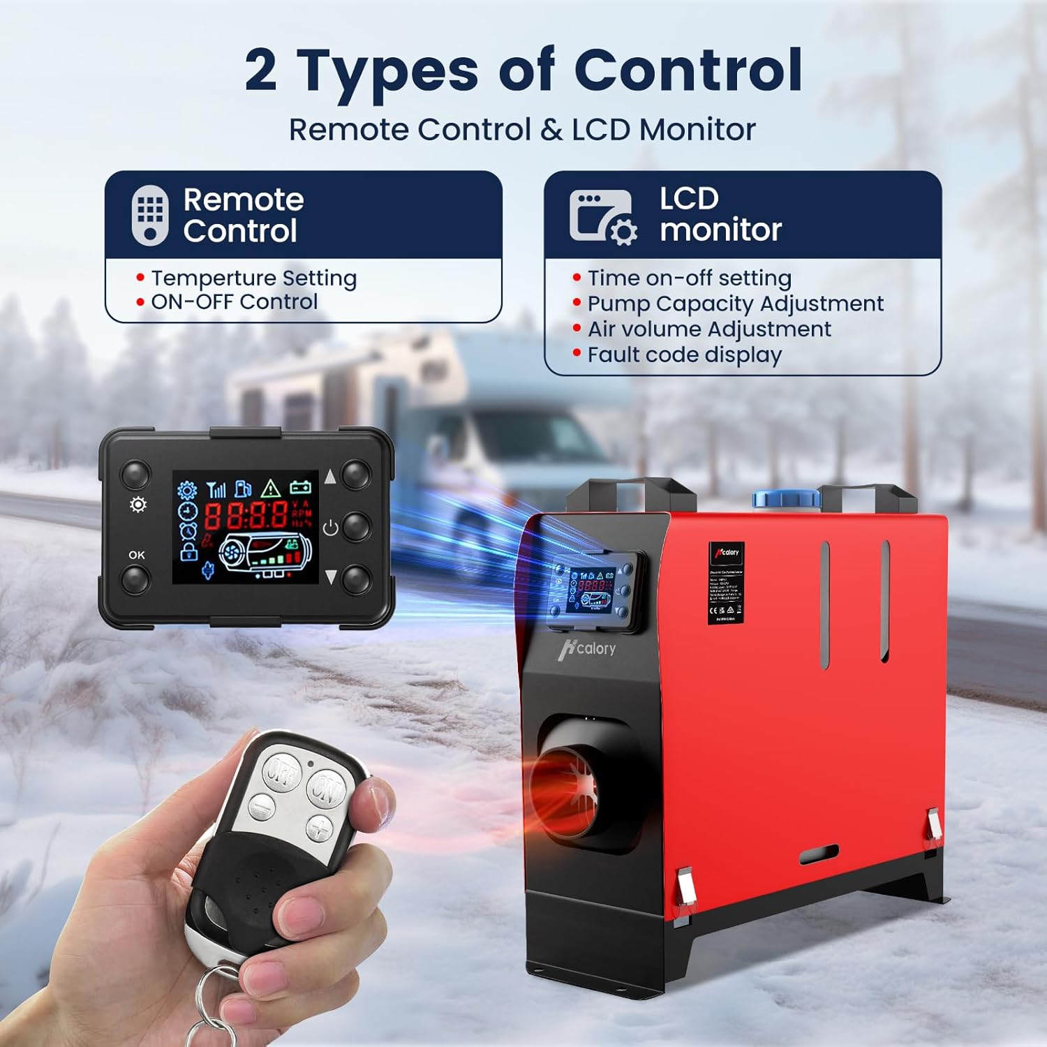 HCALORY 12V 8KW Diesel Heater All-in-one Car Heater Single Hole with Remote Control Digital Monitor for Car Trucks Boat Bus RV and Trailer, Red