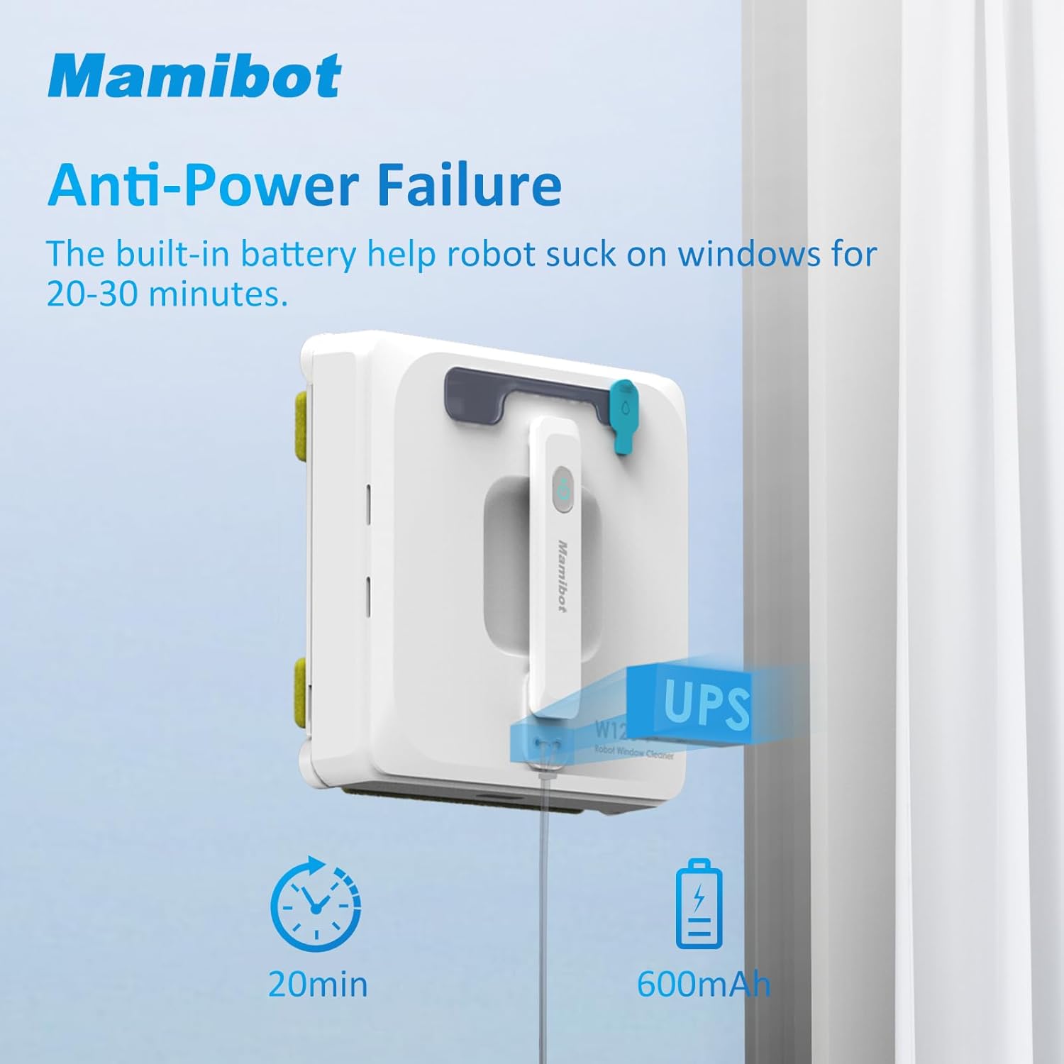 Mamibot W120-P Automatic Dual Water Spray Window Cleaning Robot with Anti-Falling Sensor Edge Detection Technology,Robotic Window Cleaner for Indoor&Outdoor Glass Cleaning