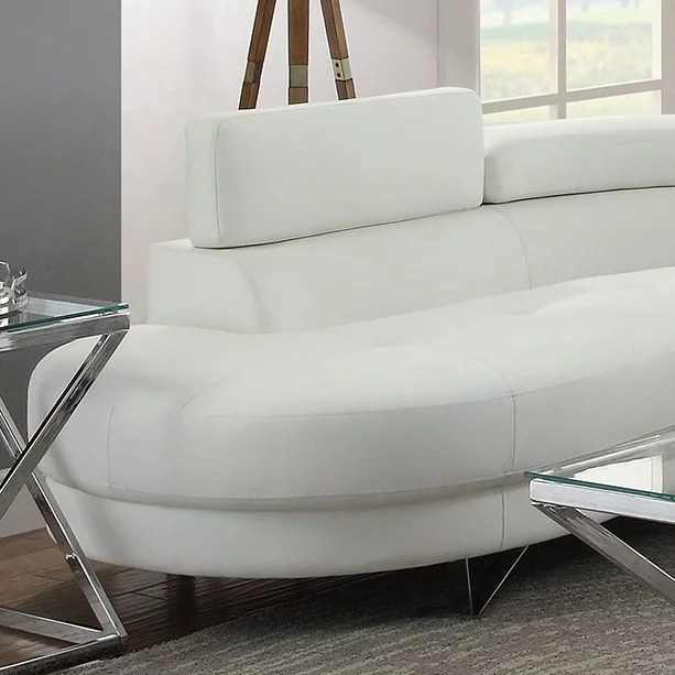 Bobkona Living Room 2pcs Sectional Sofa White Faux Leather Chaise Sofa Cushion Tufted Seat Flip up Headrest Couch