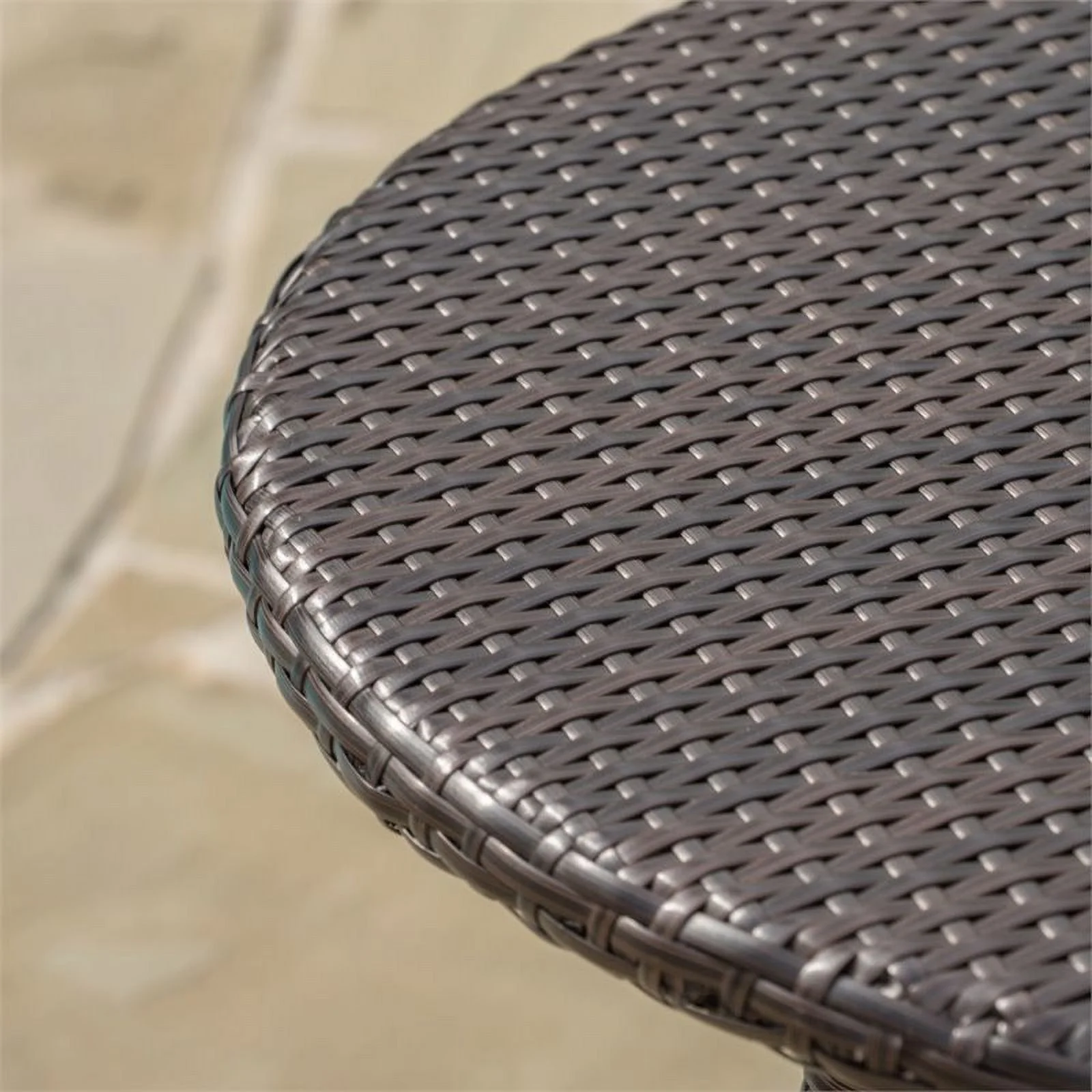 Noble House Corsica 25.75 Round Wicker Patio Dining Table in Brown