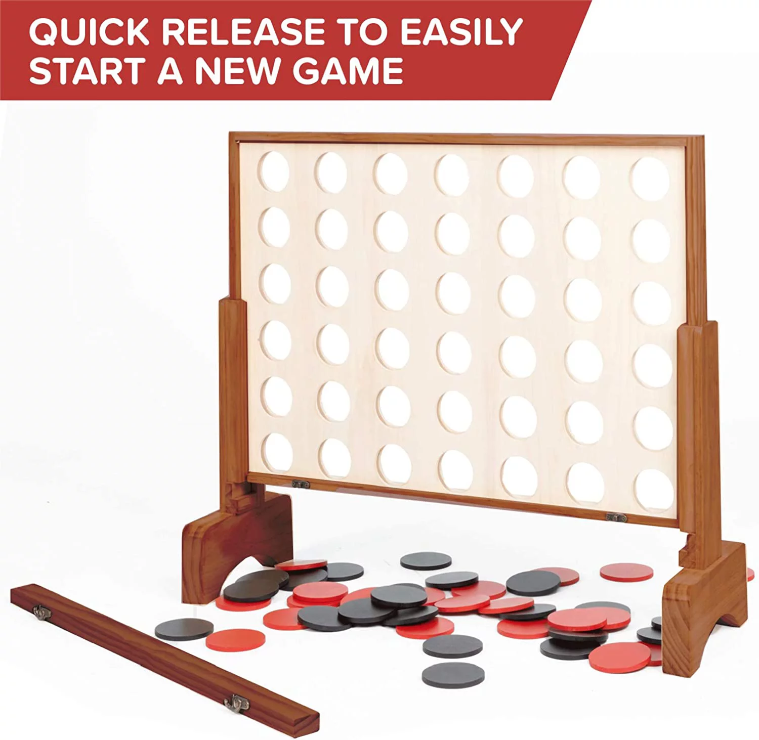 Giant Wooden 4 in a Row Game - Drop Four Connect Board Game Outdoor Game with Coins, Case and Rules