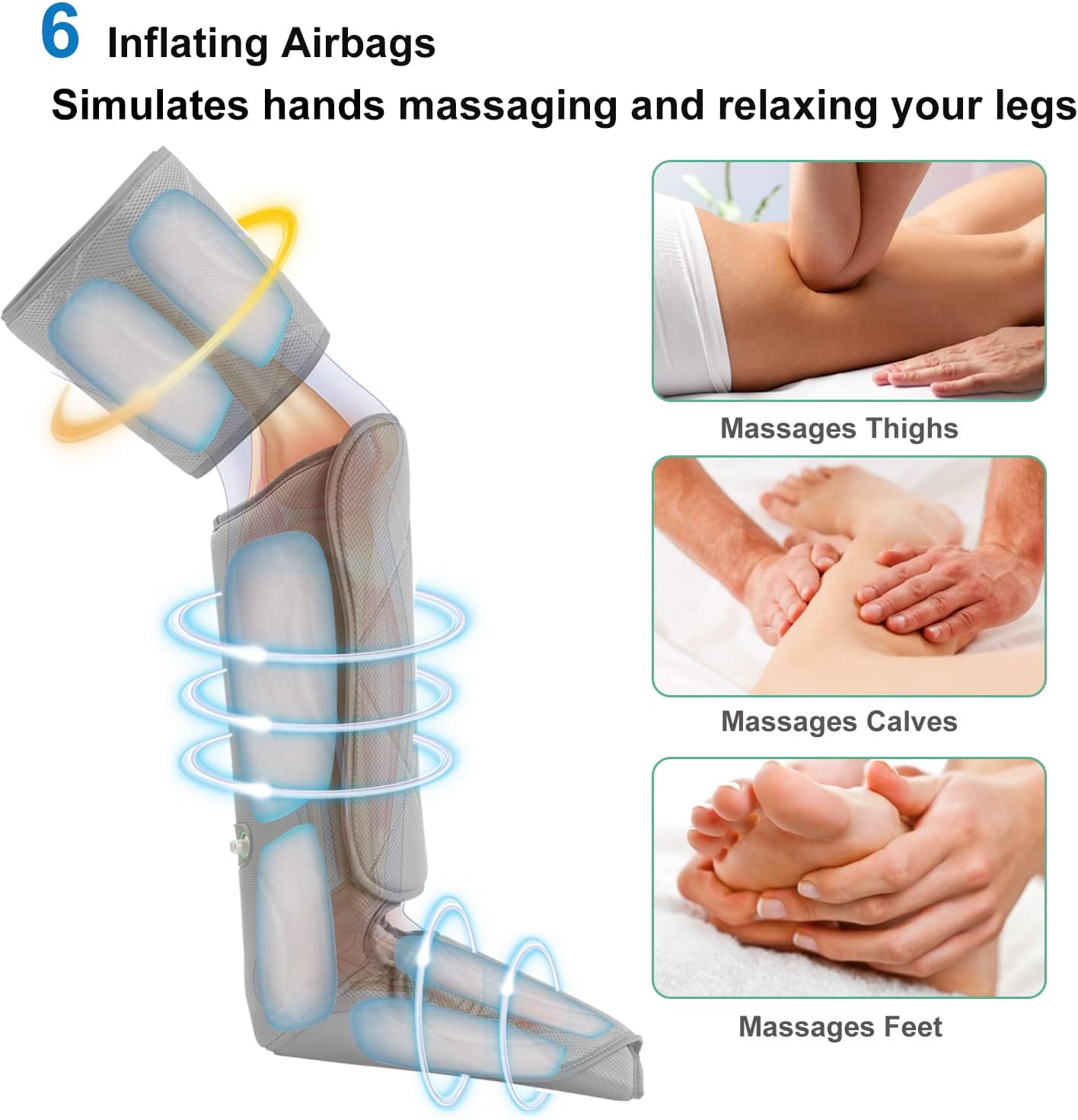Renpho Leg Massager with Compression for Circulation and Pain Relief, Calf Foot and Leg Massager with 6 Modes 4 Intensities, Adjustable Leg Wrap for Most Size, Gift for Men Women, Home Use