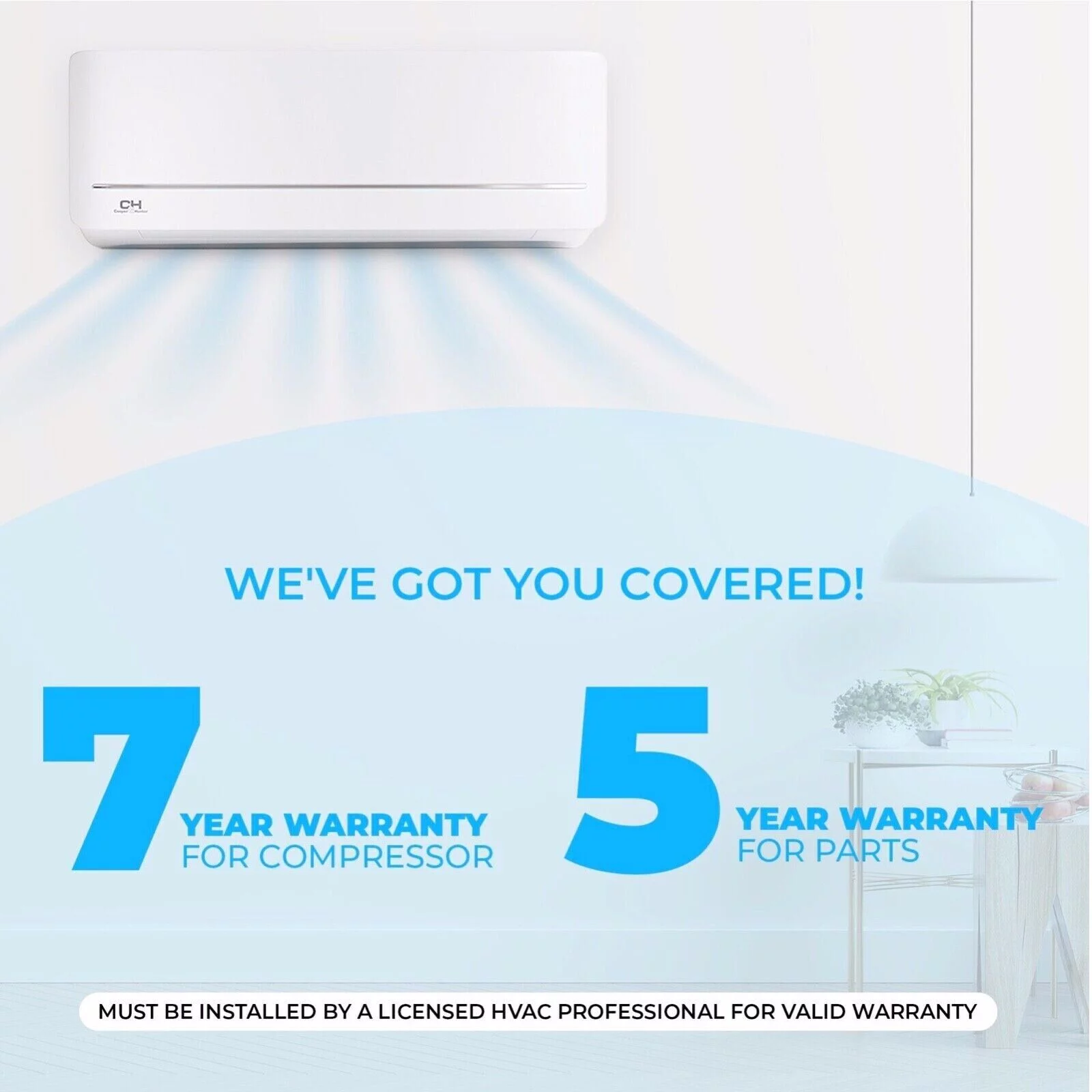 Cooper & Hunter 6000 BTU 115V Wall Mounted Mini Split Heat Pump Air Conditioner With 16ft Kit Cover 250 Sq Ft WiFi