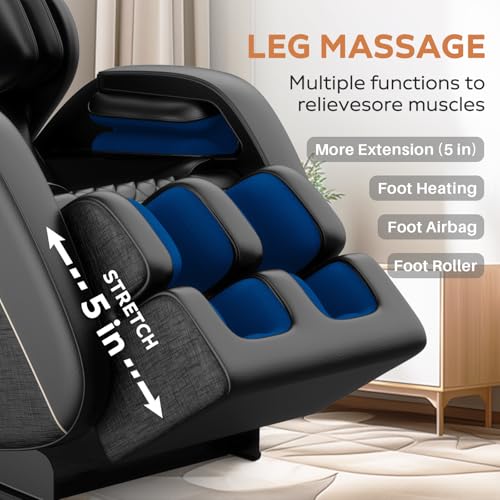 Massage Chair Full Body, Zero Gravity Massage Chair with Auto Modes, Airbag Massage, 6 Fix Point Rollers, Foot Massage, Heating, Touch Screen Controller, Gray Home Relaxation Recliner with Massage