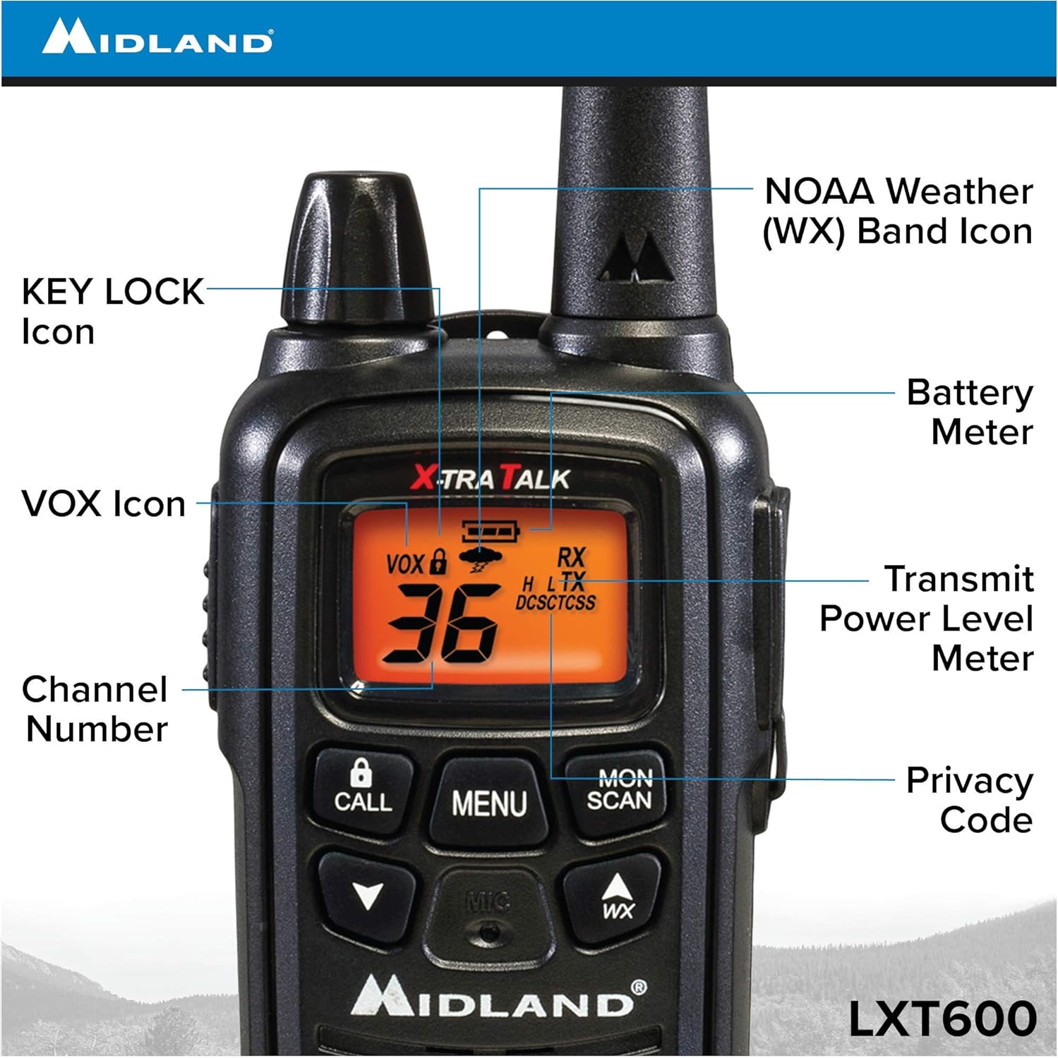 Midland LXT600VP3 36 Channel FRS Two-Way Radio - Up to 30 Mile Range Walkie Talkie - Black (LXT600VP3 (8 Pack))