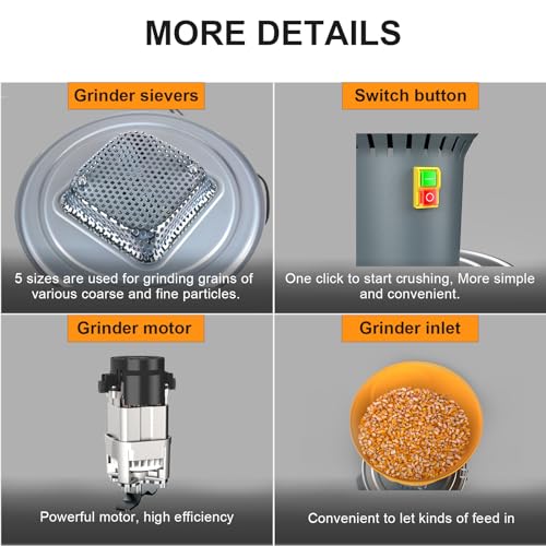Corn Grinder Electric Mill, 15.8 Gallons Dry Grain Mill Grinder Electric, Grain Grinder Mill, Cereals Grinder, Farm Home Wheat Grinder for Spice Rice Coffee Feed Flour, 6 Sizes Sieves（50L）