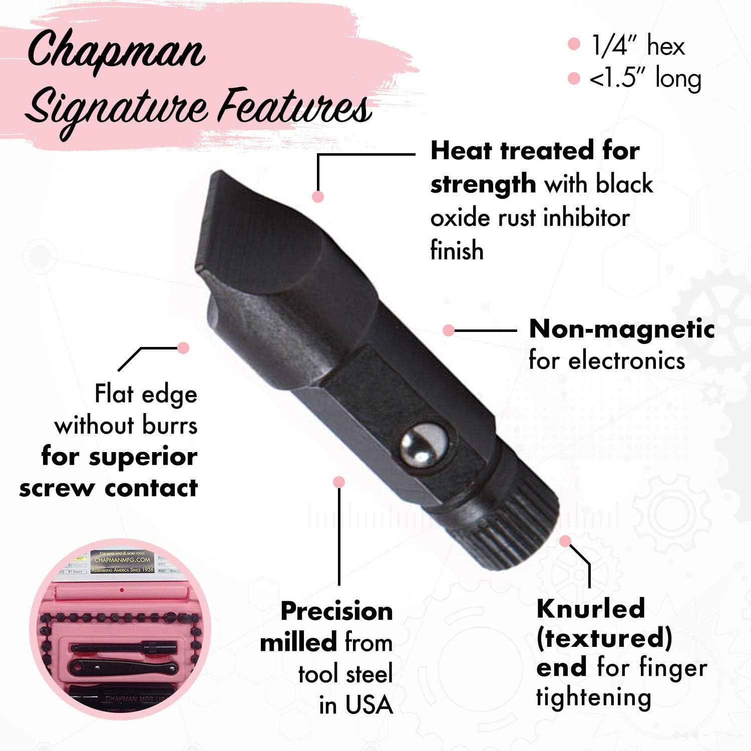 Chapman MFG 7331 All-Purpose Standard Screwdriver Set - Includes Phillips, SAE Allen Hex & Slotted/Flathead Bits, Complete Set Offers 24 USA Made Insert Bits + Mini Ratchet Hand Tool (Desert Tan Case)