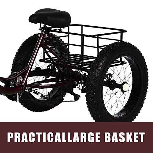 20 Inch Fat Tire Adult Tricycles 3 Wheel Bikes 7 Speed Adult Trikes Three-Wheeled Cruiser Bicycles Large Cruiser Seat with Shopping Basket for Seniors, Women, Men