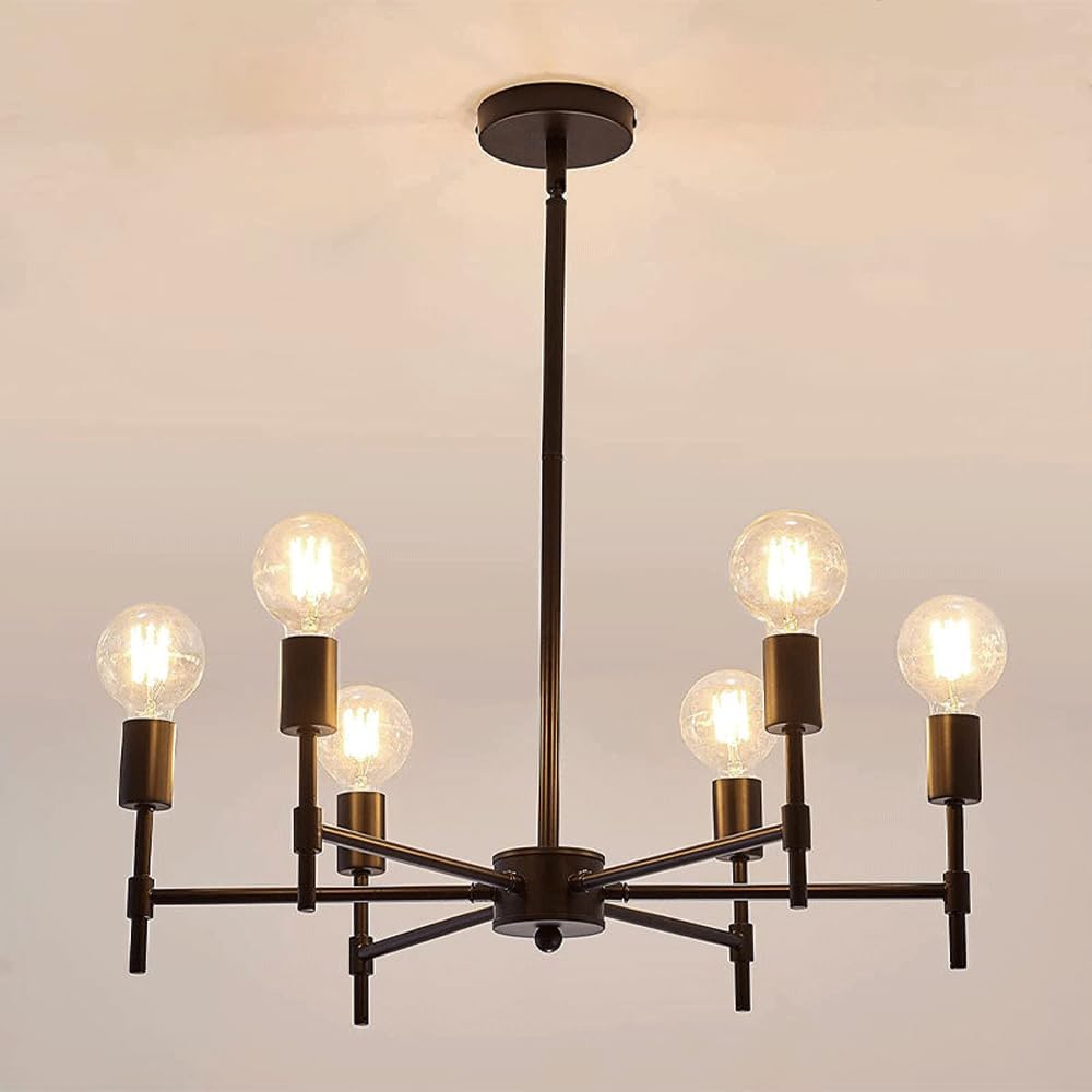 EAUSO American Retro 6 Heads Iron Chandelier Personalized Living Room Dining Room Kitchen Bedroom Study Candle Lighting Rustic Industrial Pendant Farmhouse Ceiling Light Matte Black E26 Socket