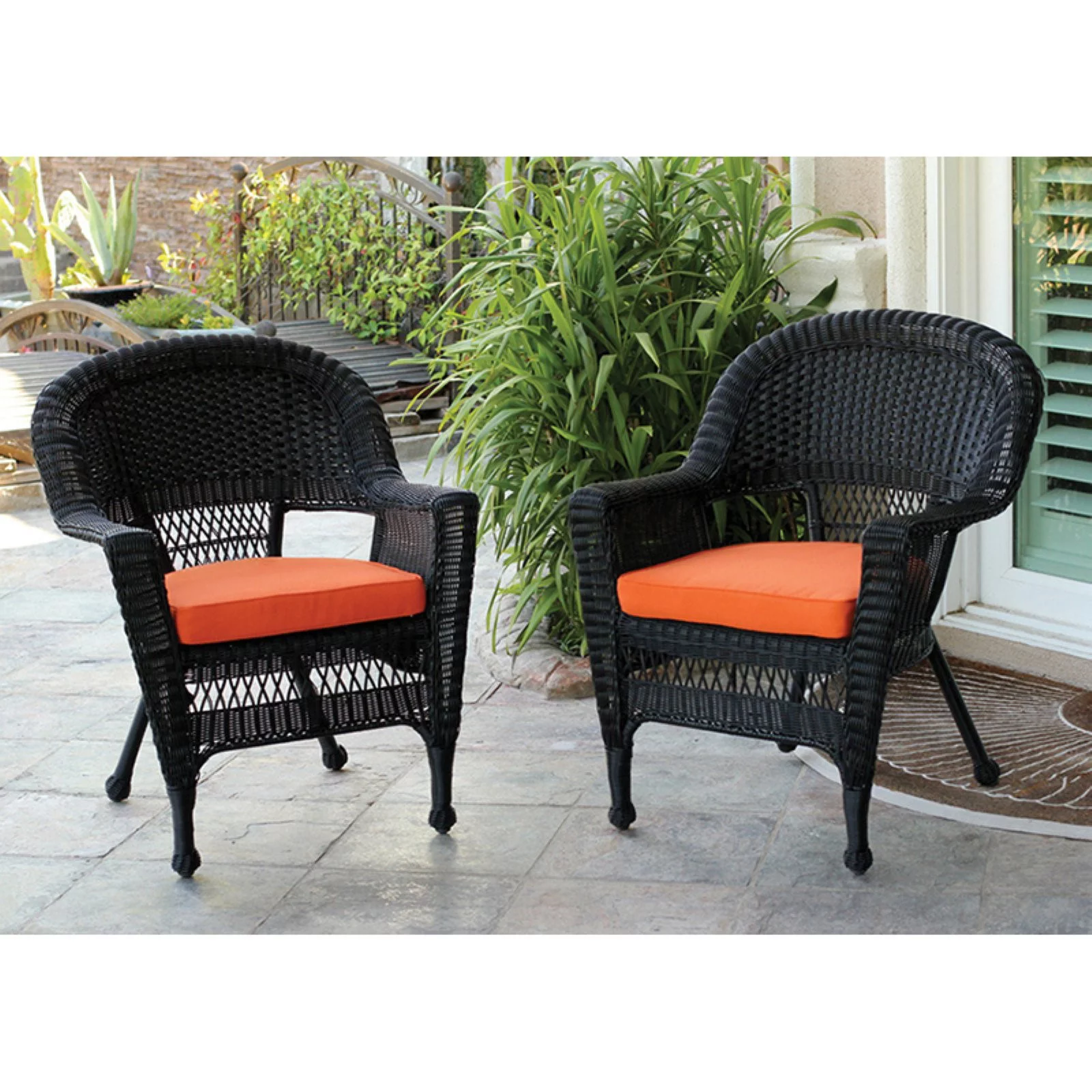 Jeco White Wicker Chair with Tan Cushion