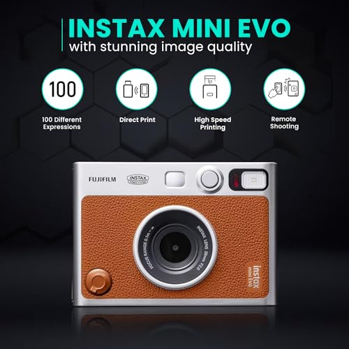 Fujifilm Instant Mini EVO Hybrid Camera (Black) Bundle with 60 Instant Film Sheets + 32GB Memory Card + Small Padded Case + SD Card Reader + Flex Tripod + BluebirdSales Microfiber Cleaning Cloth