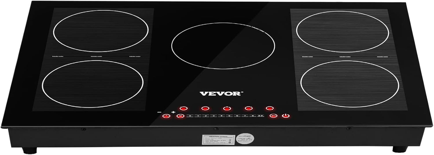 VEVOR Built-in Induction Electric Stove Top 5 Burners,35 Inch Electric Cooktop,9 Power Levels & Sensor Touch Control,Easy to Clean Ceramic Glass Surface,Child Safety Lock,240V