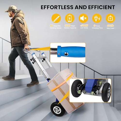 Hand Trucks - 880lbs Capacity Electric Hand Trucks 1200W Heavy Duty Stair Climber Trolley with 4M Safety Rope for Moving Furniture Logistics Warehouse