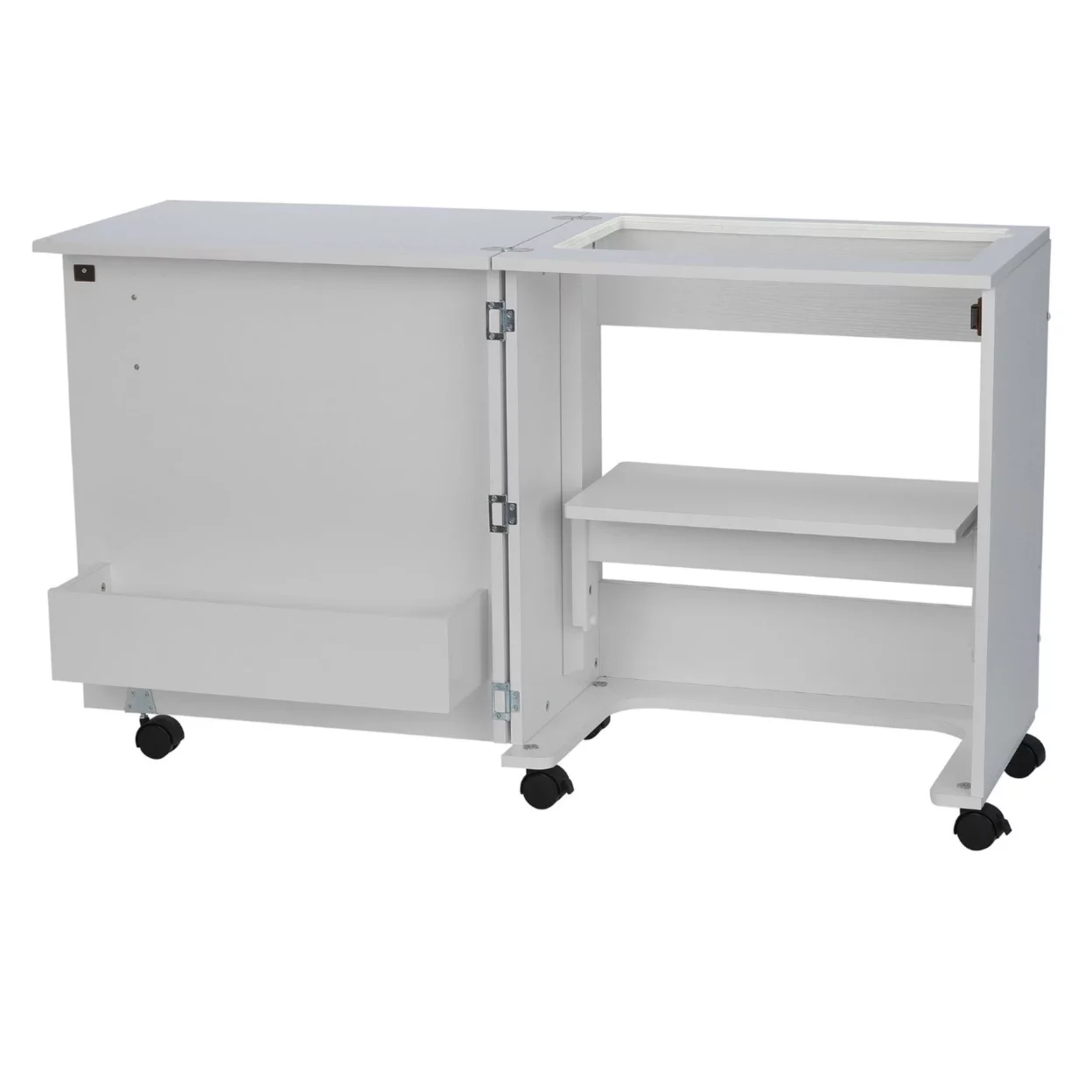 101 Judy Sewing and Craft Table with Storage and Adjustable 3-Position Lift, White