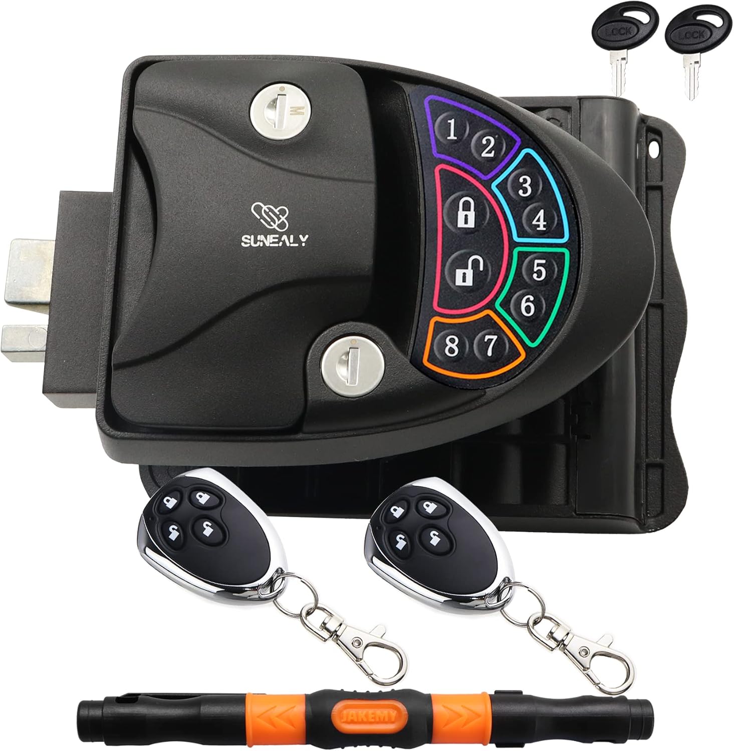 RV Keyless Entry Door Lock 2021 RV Door Lock/Metal Rv Door Lock w/ 2 Fobs and Backlit Keypad/Protective Gasket, Screwdriver & 2 Keys for 5th Wheel Bumper Pull Horse Camper 2.75" x 3.75"