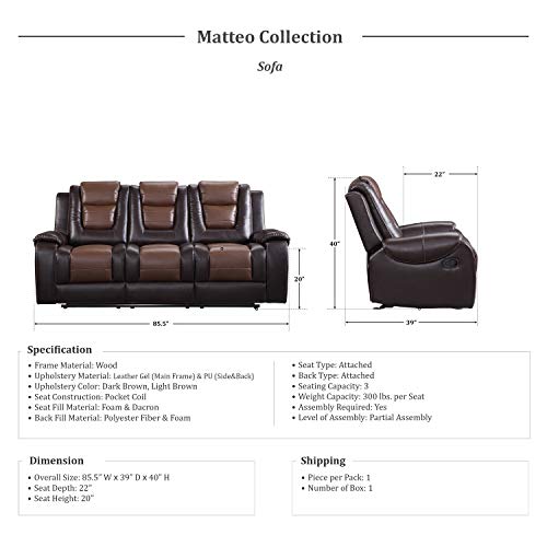 Lexicon Reclining Living Room Set, Manual Reclining Sofas, Couches for Living Room, includes Reclining Sofa, Double Gliding Loveseat and Glider Recliner, 3-Piece Set, Two-Tone Grey