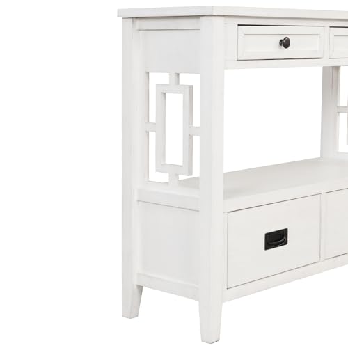 36" Console Table for Entryway Sofa Tables Narrow Long w/ 4 Drawers & 1 Storage Shelf,Farmhouse Accent Table Coffee Foyer Table Buffet Sideboard Credenza for Entry Way, Hallway, Living Room,Brown