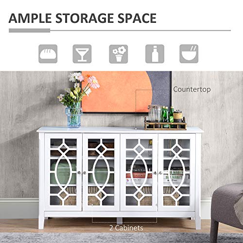 HOMCOM Sideboard Buffet Cabinet, Kitchen Storage Cabinet, Glass Door Accent Cabinet with Adjustable Shelves, White