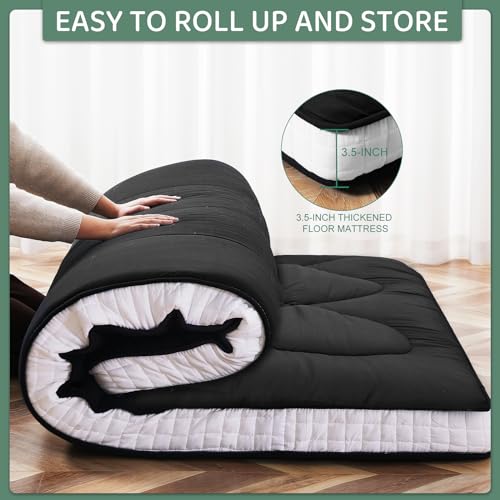 LILYPELLE 5" Thick Japanese Floor Mattress Futon Mattress, Foldable Mattress, Roll Up Mattress Sleeping Tatami Mat Floor Lounger Guest Bed, Easy to Store and Portable for Camping Couch, Full