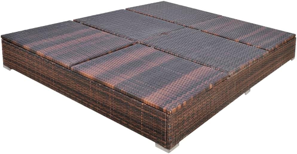 Double Sun Lounger with Cushion and Umbrella | 2-Person Patio Chaise Lounges | Adjustable Outdoor Sunbed | Garden Sunlounger Daybed | Sun Lounge Bed for Pool Beach Bakcyard | Brown Poly Rattan