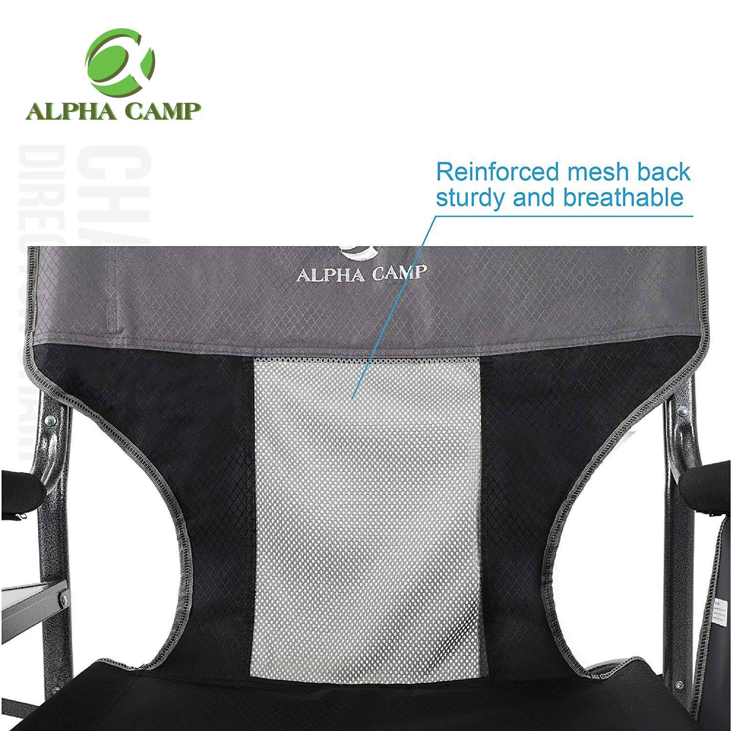 Alpha Camp Oversized Camping Director Chair Heavy Duty Frame Collapsible Recliner with Side Table, Supports 300 lbs
