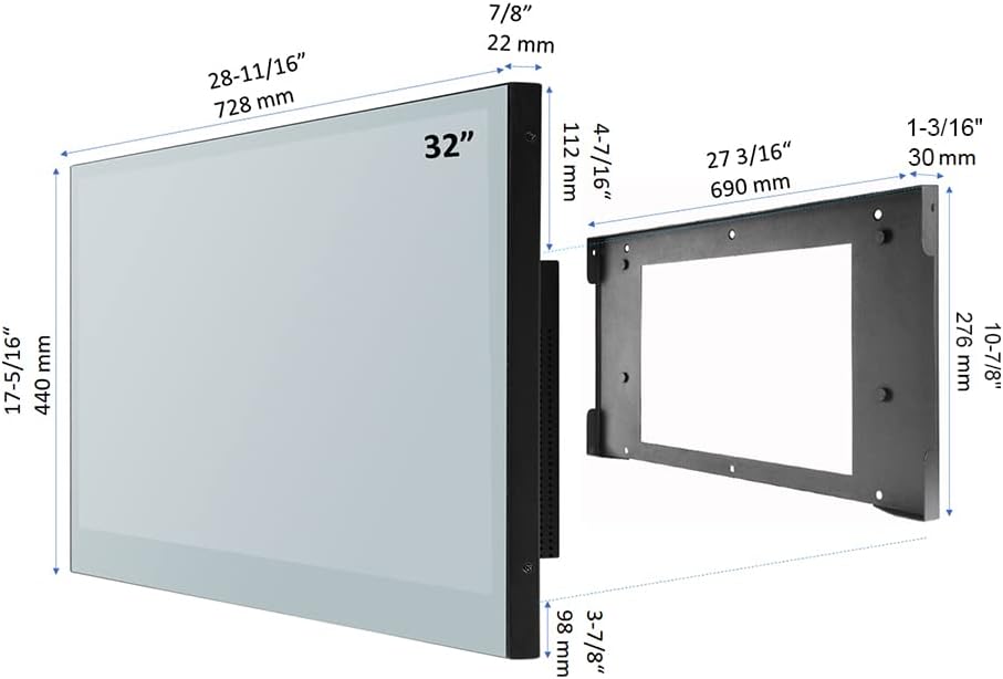 Soulaca 32" inches Smart Touchscreen Magic Mirror LED TV Bathroom Decor Hotel Big Waterproof IP66 Built-in WiFi Bluetooth ATSC