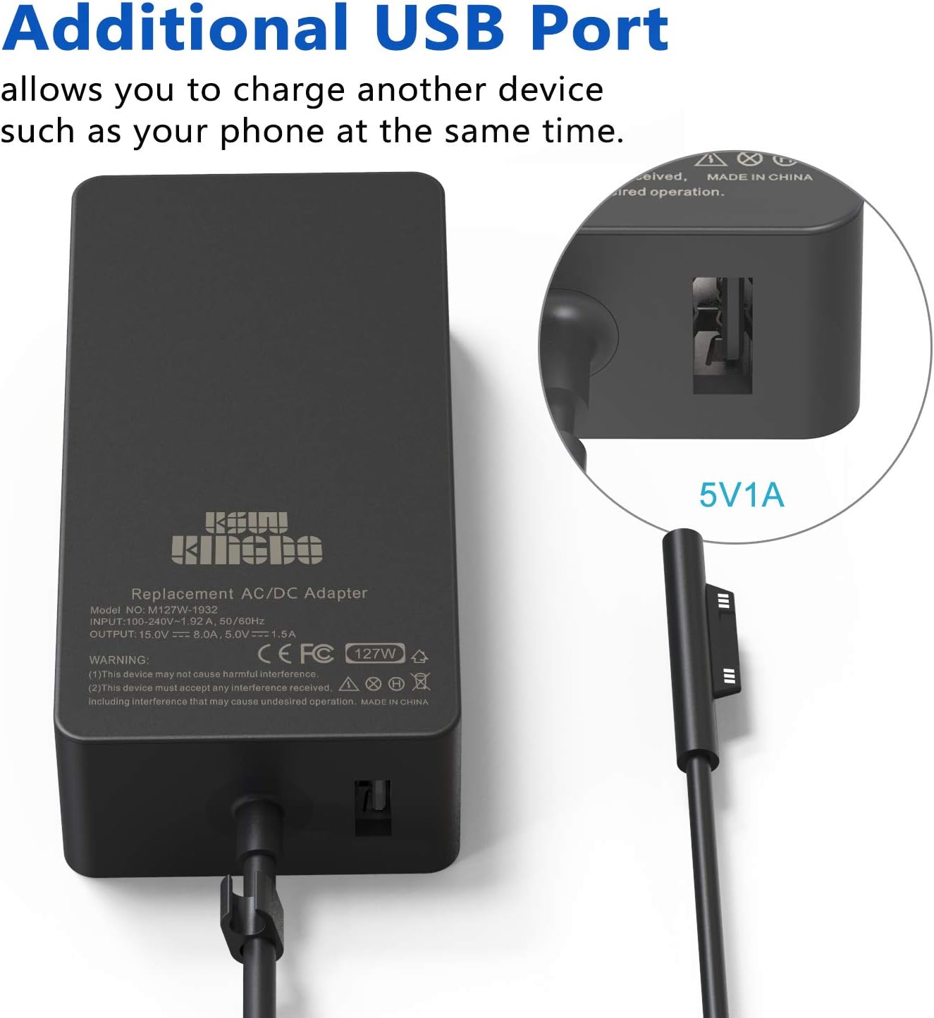 Surface Book 3 Charger, 127W 15V 8A Power Adapter Compatible with Surface Book 3/2/1, Surface Pro 8/Pro X/Pro 7/Pro 6/Pro 5/Pro 4/Pro 3,Surface Laptop Studio/3/2/1, Surface Go 3/2/1 With Carrying Case