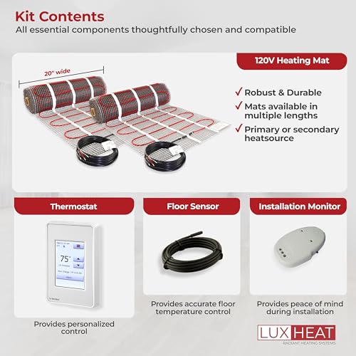 150 Sqft Mat Kit, 120v Electric Radiant Floor Heating System for Under Tile, Stone and Laminate. Includes Alarm, Heated Floor Mat, UDG4 OJ Microline Programmable Thermostat w/GFCI & Sensor