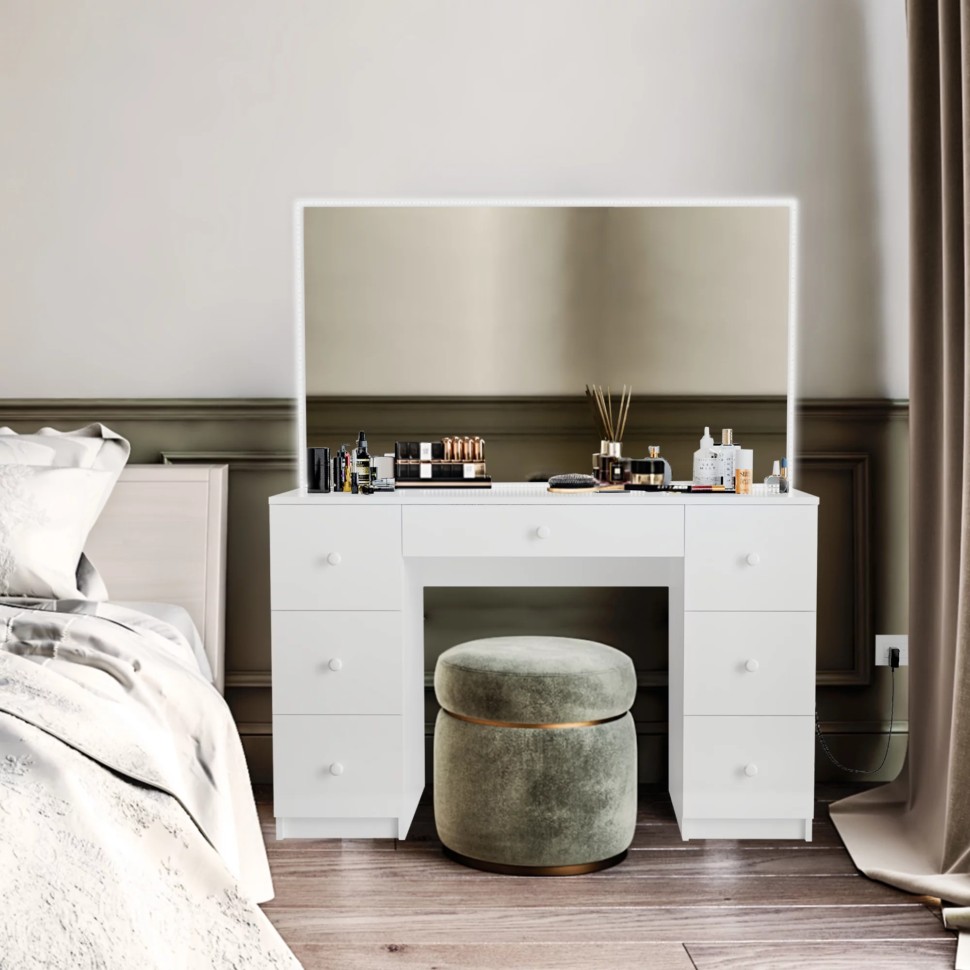 Ember Interiors Modern Lighted Vanity Table, for Bedroom